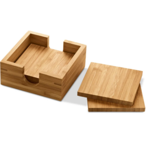 Conjunto de 4 Porta Copos em Bambu com Caixa Aberta  - Kit com 4 unidades