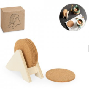 Porta Copos em Madeira com 6 Bases para Copos em Cortiça com - Kit com 6 unidades